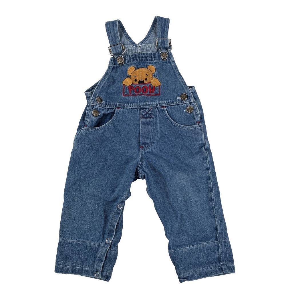 Vintage Disney Winnie The Pooh Denim Overalls Cotton Embroidered Size 18 Months
